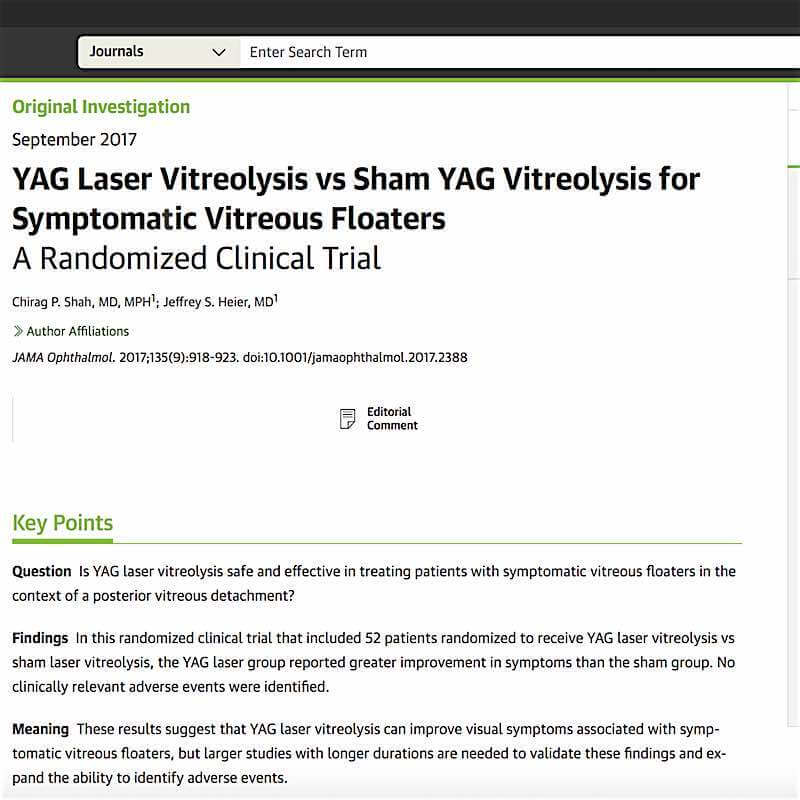 Videnskabelig artikel om Laser Vitreolyse kan hjælpe patienter med Flydere.
