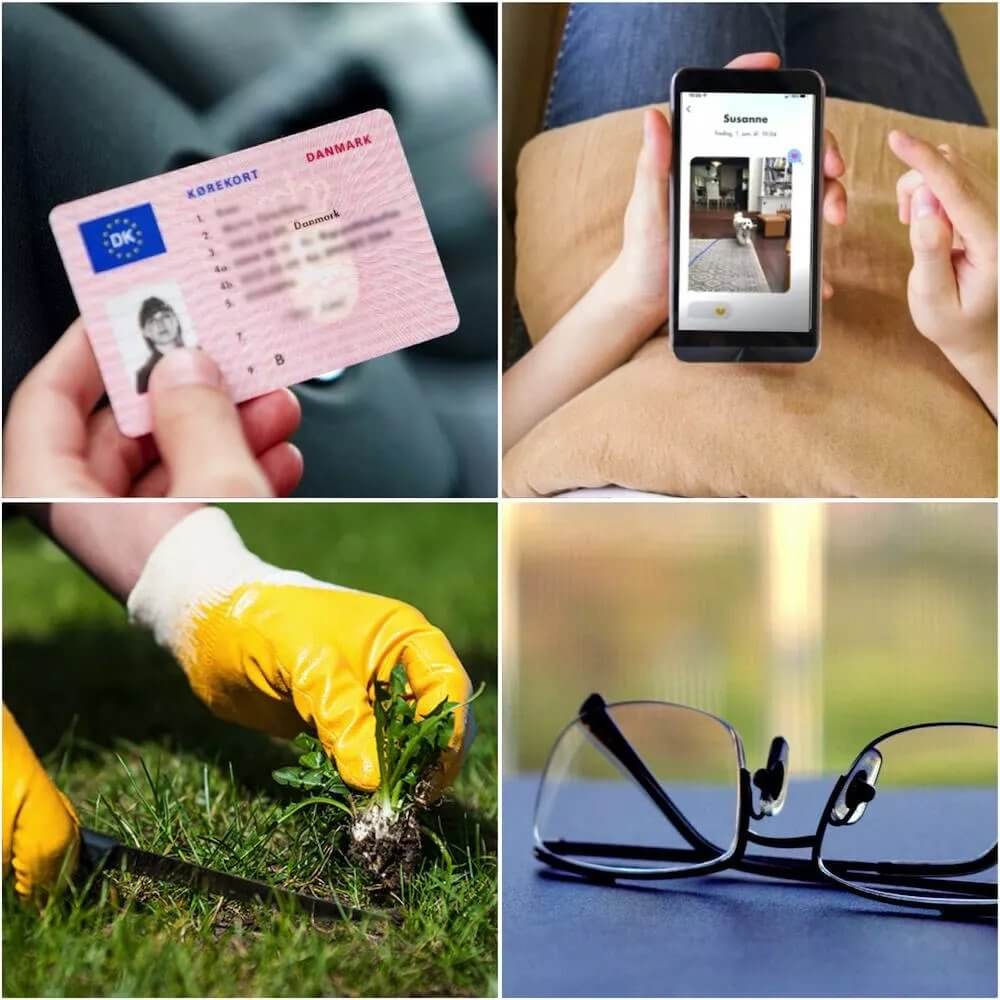 Billedet viser de normale behov for et godt syn, såsom at kunne køre bil, se mobiltelefonen og lave havearbejde. Ved Grå Stær kan et såkaldt normal syn være udfordret.