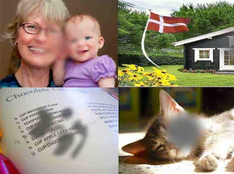 Visualisering af synet fra et øje med AMD, hvor centrale dele af billedet er uklare og forvrængede.