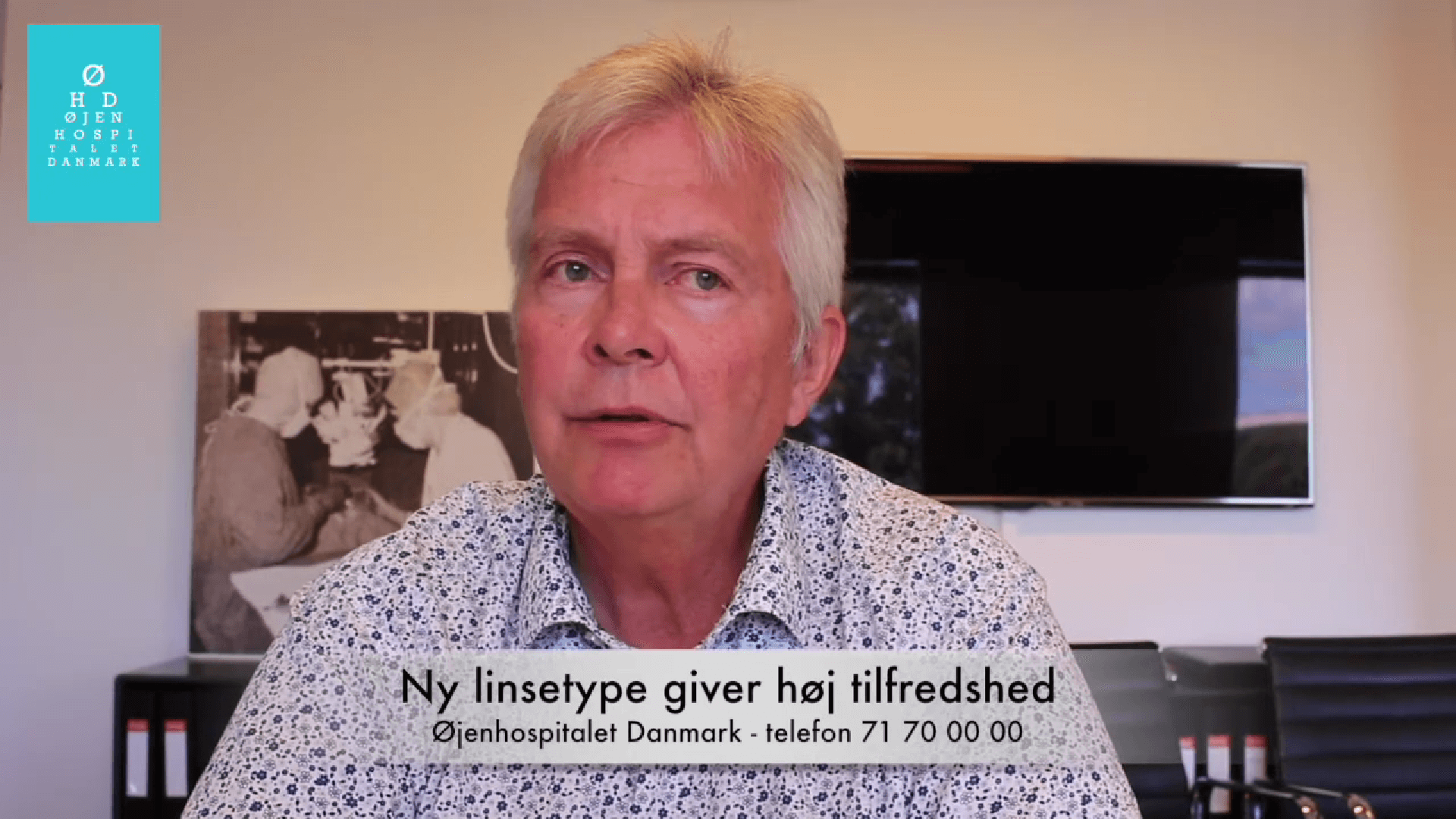 Billede der illustrerer en patient, Allan, hos Øjenhospitalet Danmark, som har opnået brillefrihed og et syn på 120% med ny højteknologisk linse efter en Grå Stær operation.