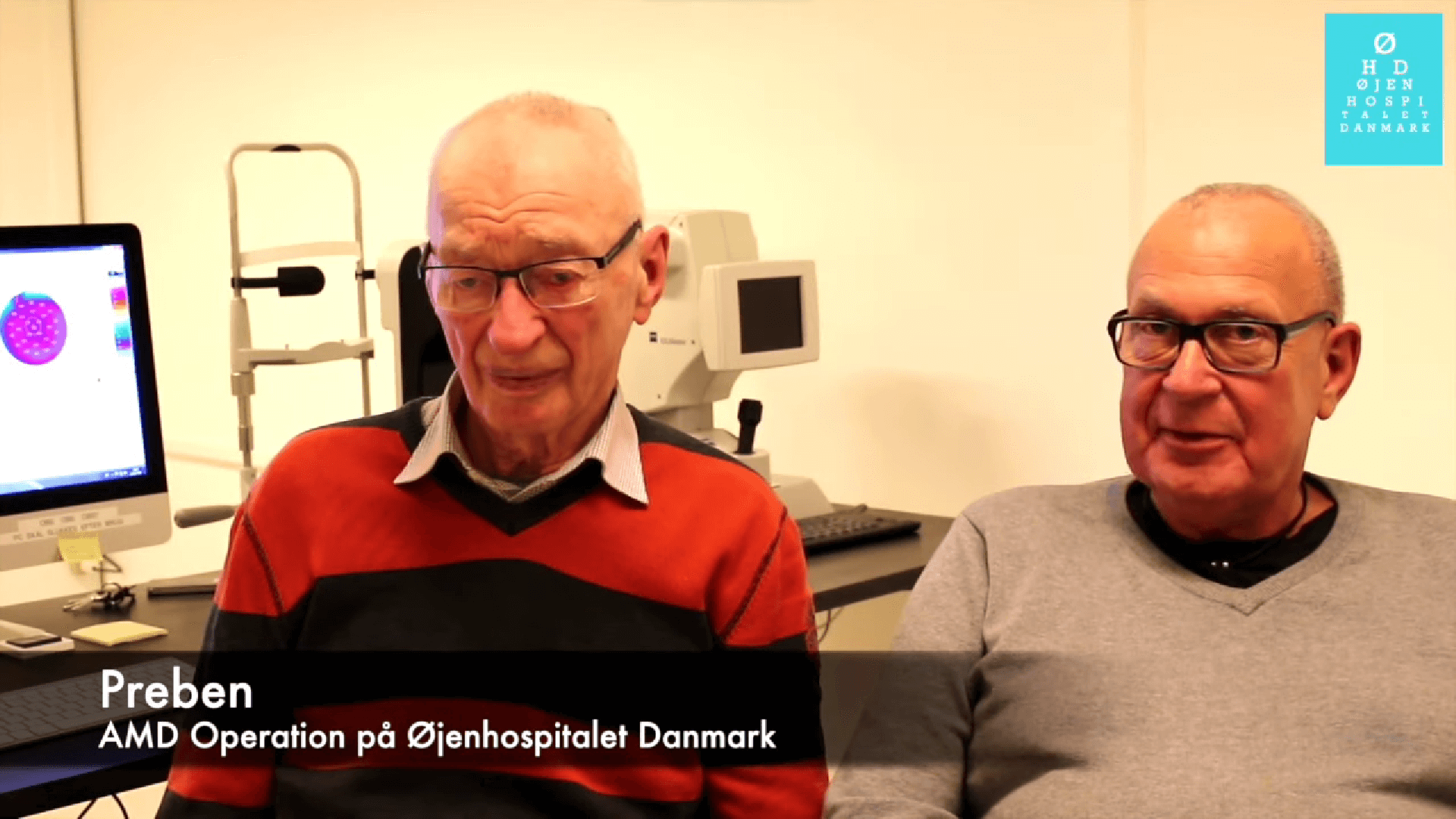 Screenshot af Preben, til venstre i billedet, som diskuterer sin AMD operationserfaring på Øjenhospitalet Danmark.