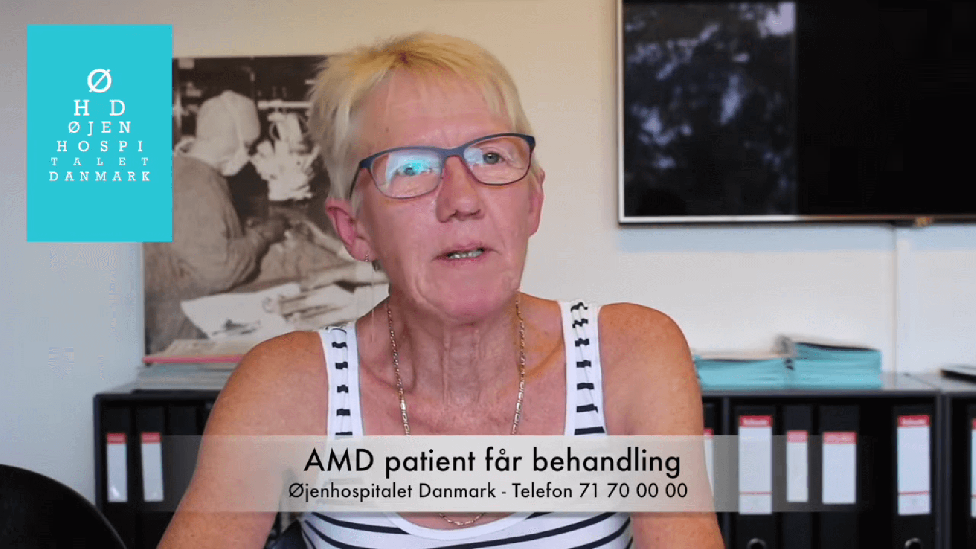 Skærmbillede fra video med Maja, der taler om sin synsforbedrende linseoperation.