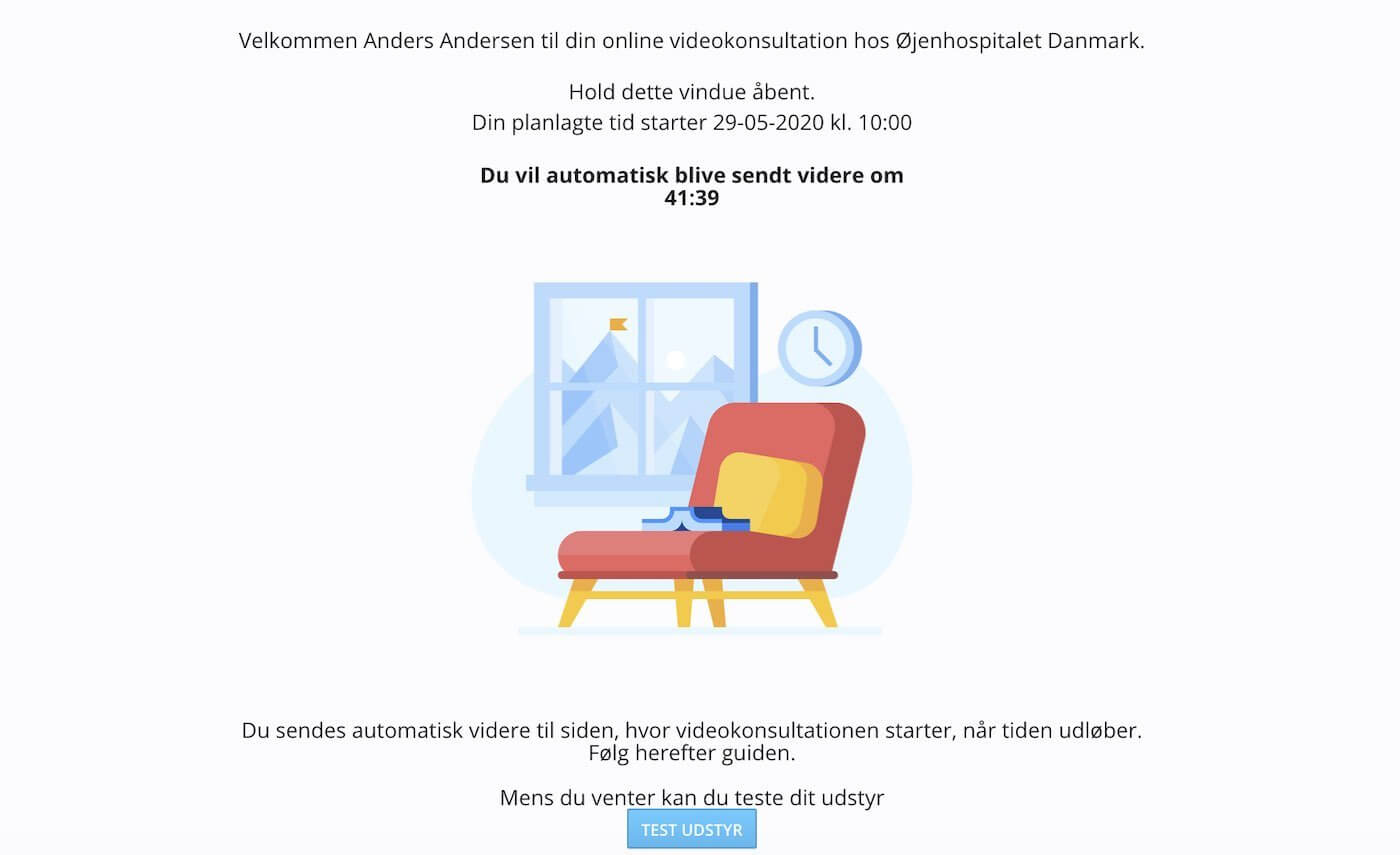 Guide til videokonsultation: Eksempel på hvordan online venteværelset ser ud.