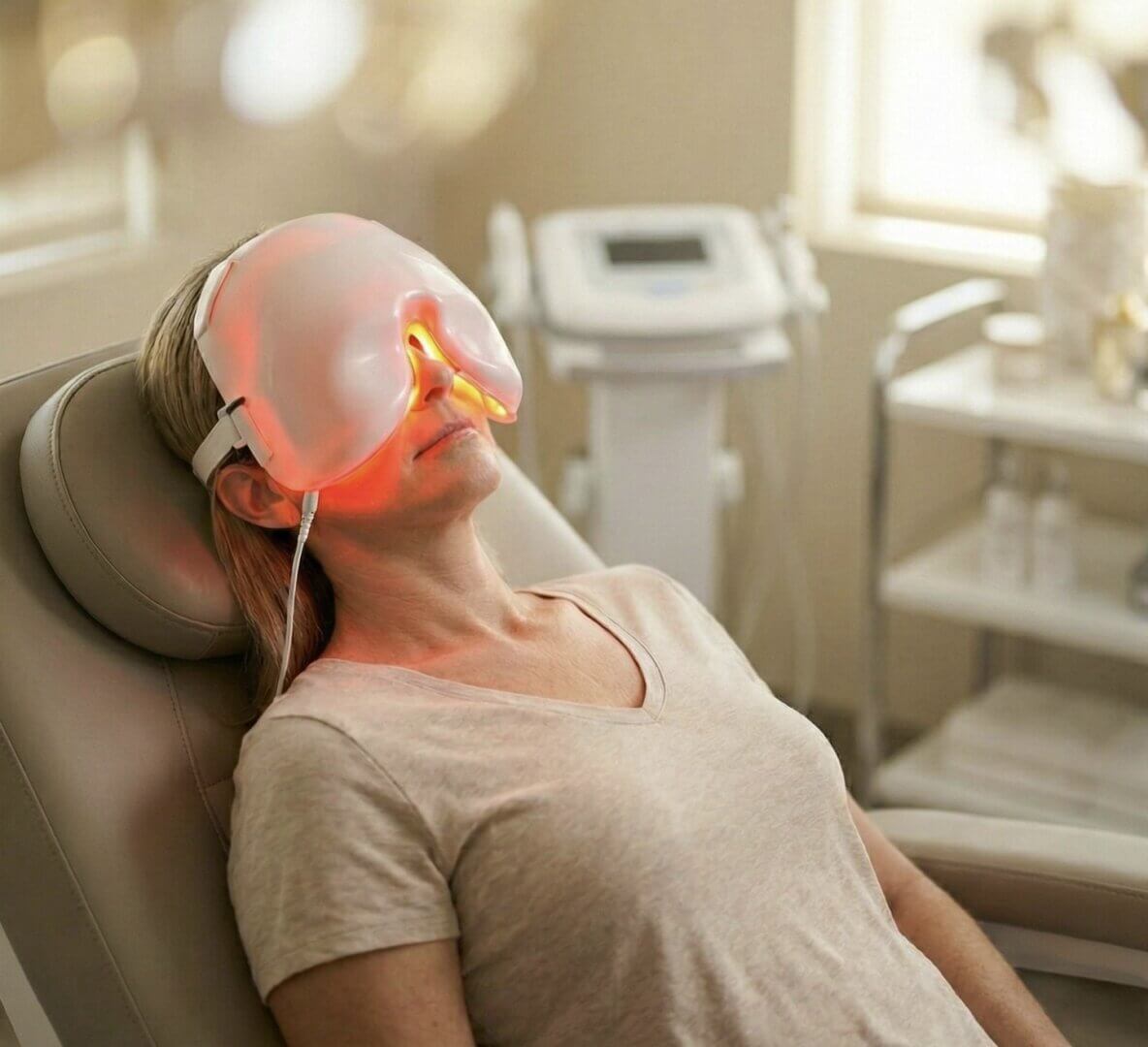 LLLT maske til behandling efter øjenlågsoperation for acceleret opheling