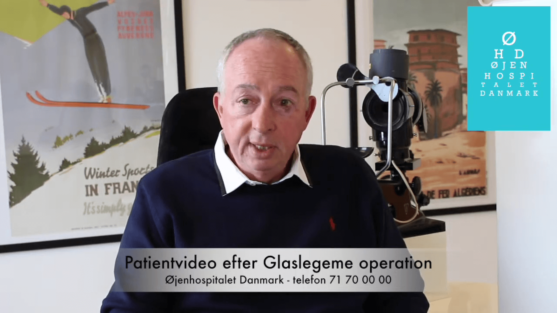 Screenshot fra patientvideo med Johnny, der fortæller om sit forløb efter en Glaslegeme operation.